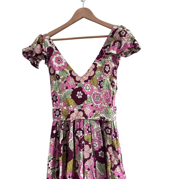 Dodo Bar Or Jenny Floral Print Ruffle Sleeve Maxi Dress Size Small - Picture 4 of 5